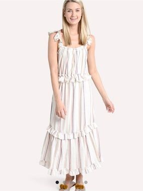 Misa Los Angeles White Striped Ruffle Maxi Dress
